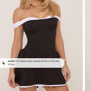 EGO Off-Shoulder Black and White Mini Dress
